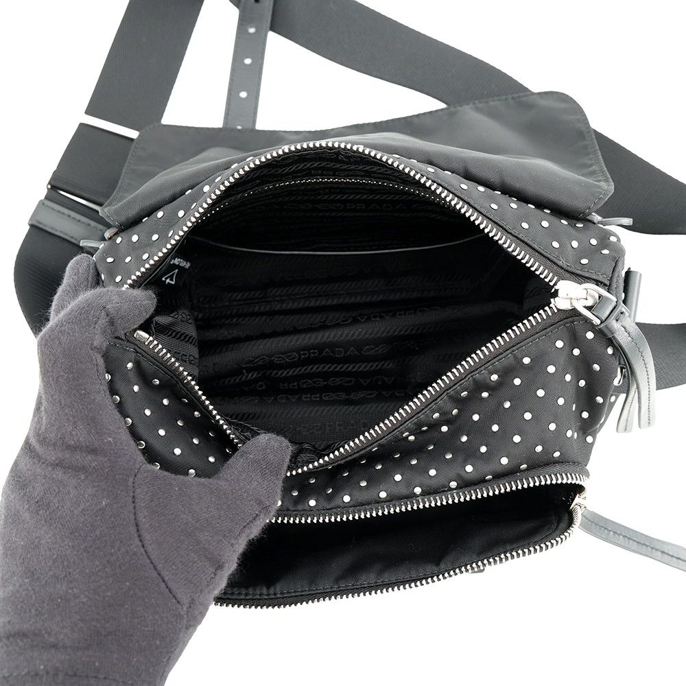 Prada Shoulder Bag Triangle Logo Studs Nylon Black — view 6