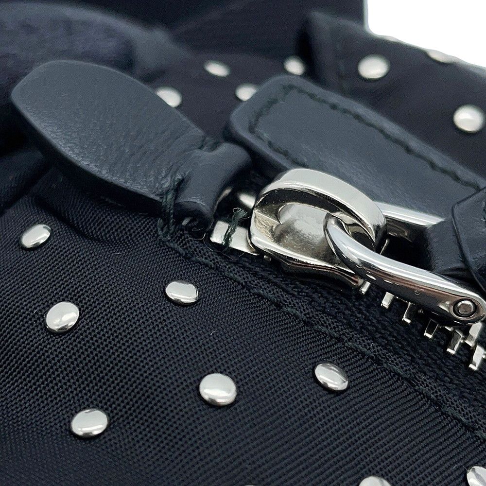 Prada Shoulder Bag Triangle Logo Studs Nylon Black — view 7