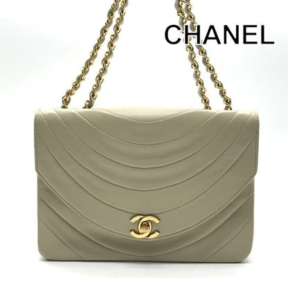 Chanel CC Logo Turnlock Chain Shoulder Bag Gold Double Beige