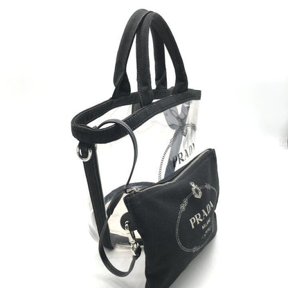 Prada Logo Vinyl Hand Tote Bag 2-Way Shoulder Black — view 2