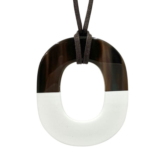 Hermes Isthme GM Buffalo Horn Pendant Brown White