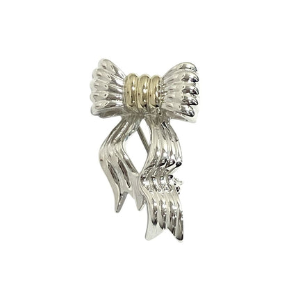 Tiffany & Co 18K Yellow Gold Ribbon Brooch Pins Silver