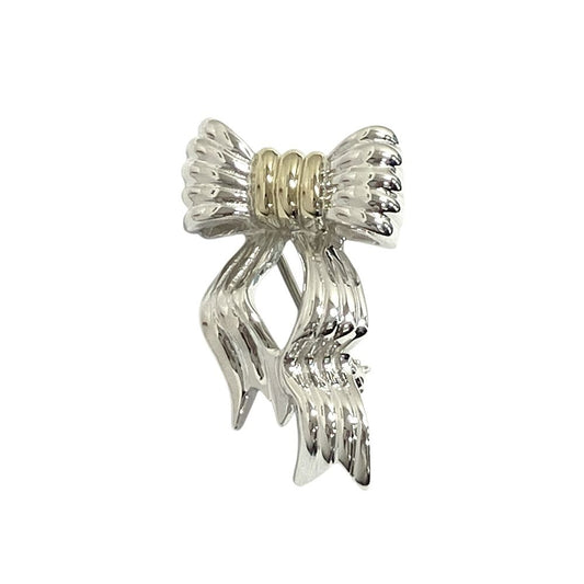Tiffany & Co 18K Yellow Gold Ribbon Brooch Pins Silver