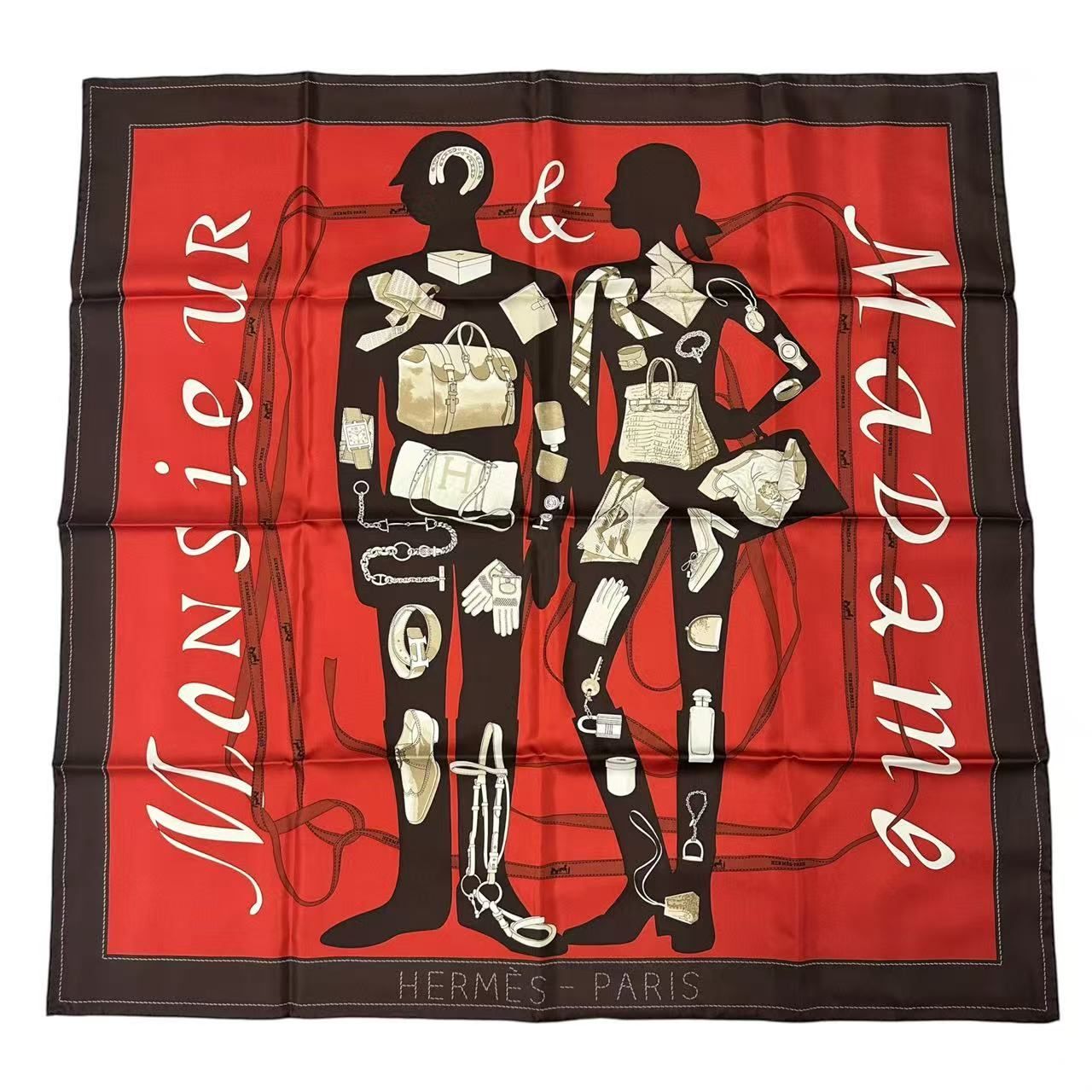 Hermes Scarf Carre 90 Silk Monsieur Et Madame & — view 2