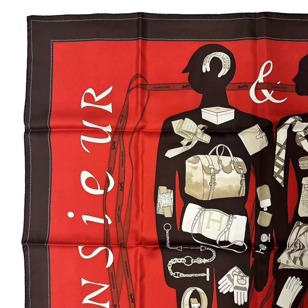 Hermes Scarf Carre 90 Silk Monsieur Et Madame & — view 3