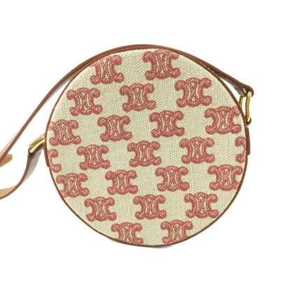Celine Triomphe Round Shoulder Bag Beige Red Brown Canvas Leather Bags — view 2