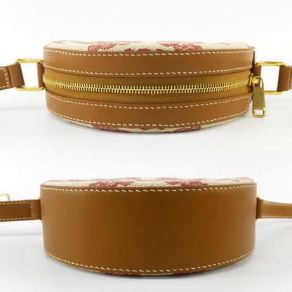 Celine Triomphe Round Shoulder Bag Beige Red Brown Canvas Leather Bags — view 3