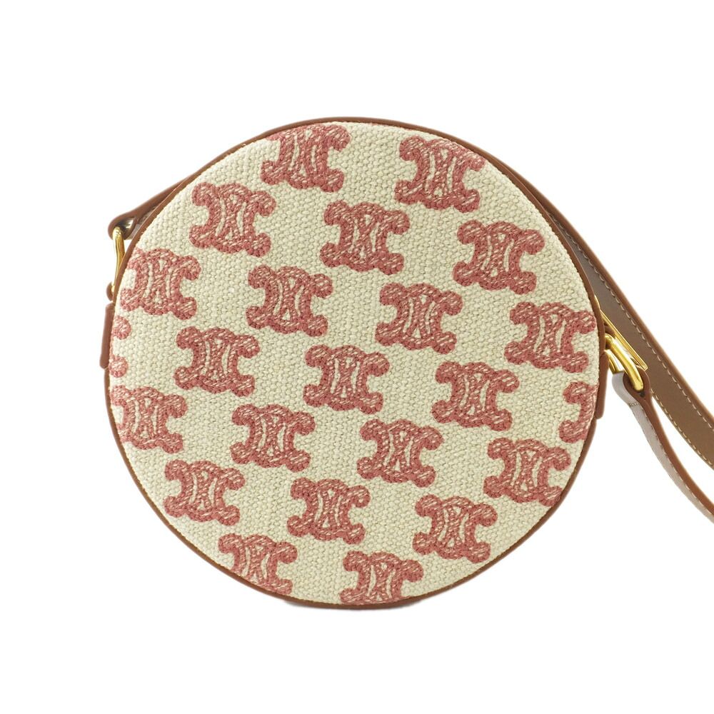 Celine Triomphe Round Shoulder Bag Beige Red Brown Canvas Leather Bags