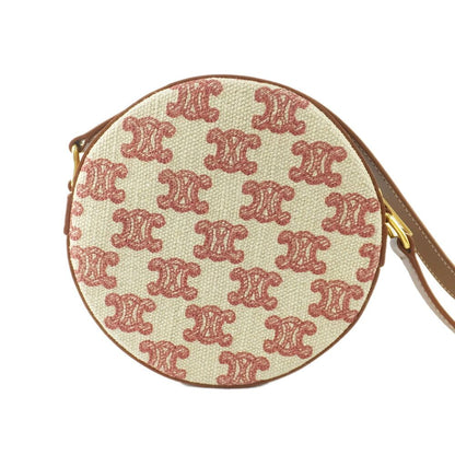 Celine Triomphe Round Shoulder Bag Beige Red Brown Canvas Leather Bags