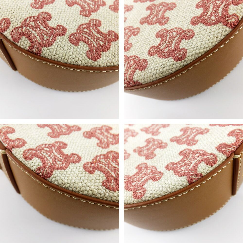 Celine Triomphe Round Shoulder Bag Beige Red Brown Canvas Leather Bags — view 5