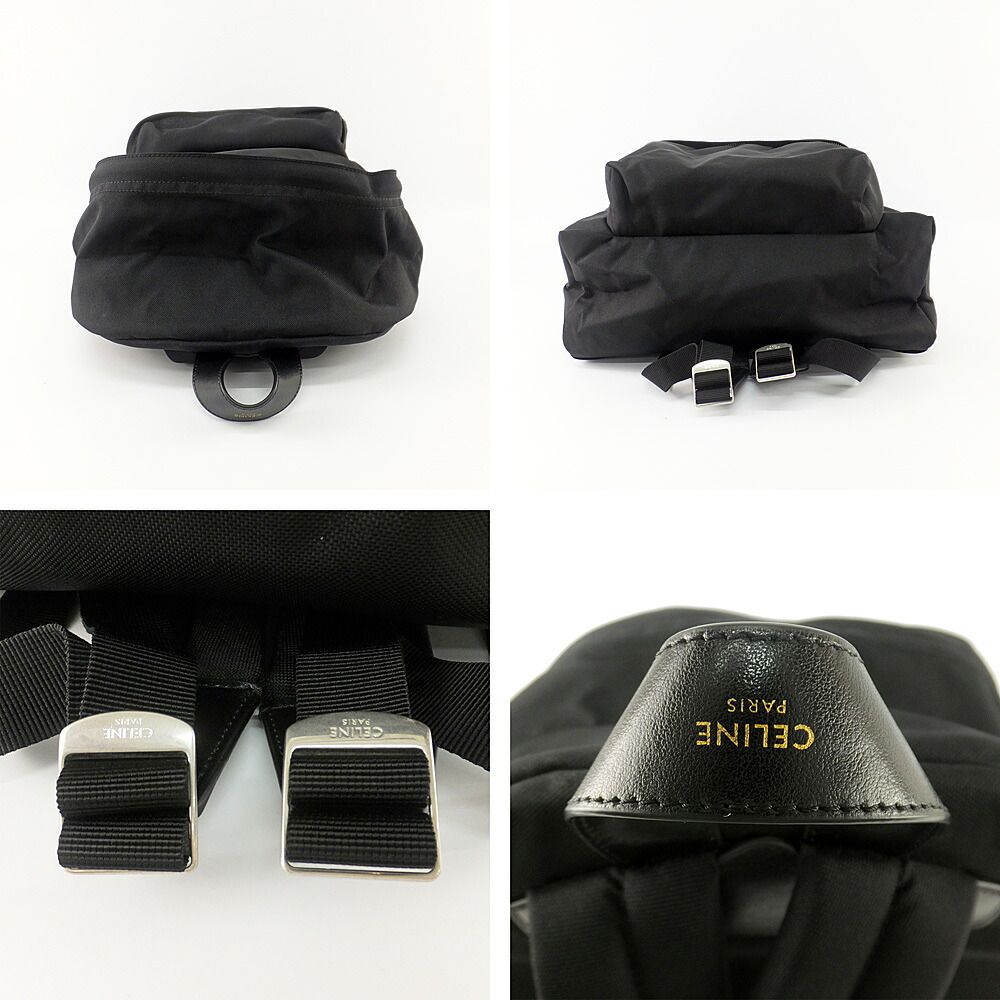 Celine Backpack Nylon Canvas Black Silver Metal Charm — view 5