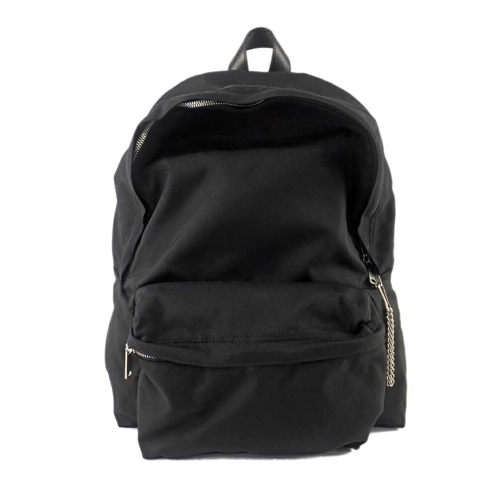 Celine Backpack Nylon Canvas Black Silver Metal Charm