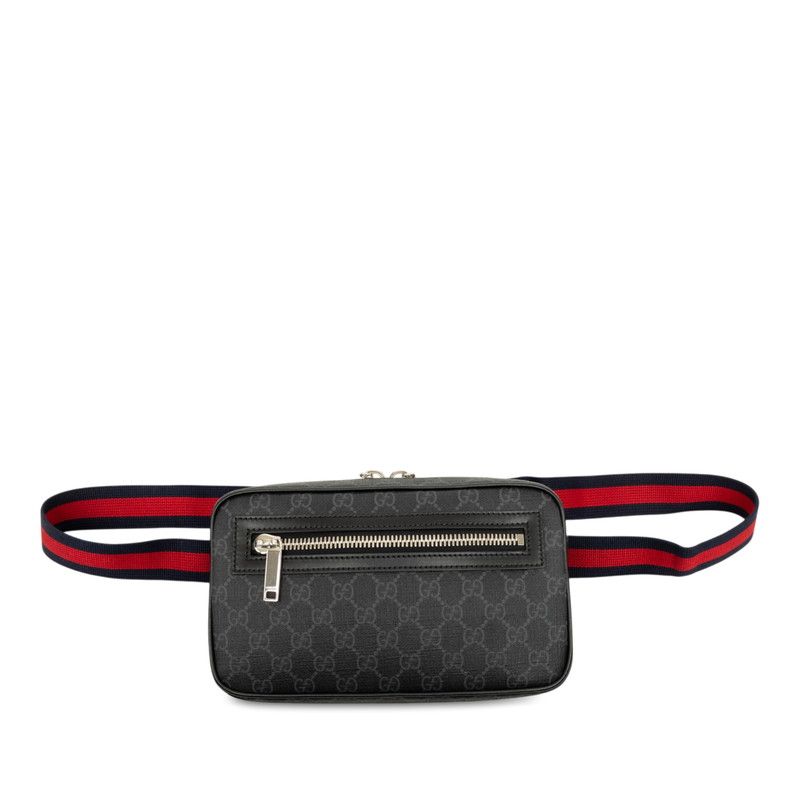 Gucci GG Supreme Belt Bag Gray Red Navy Leather