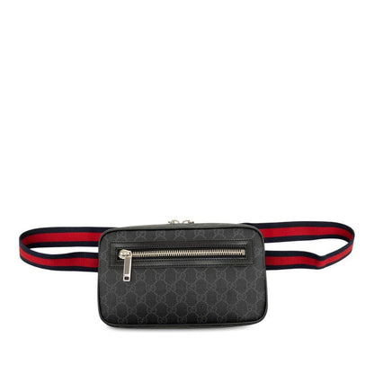 Gucci GG Supreme Belt Bag Gray Red Navy Leather