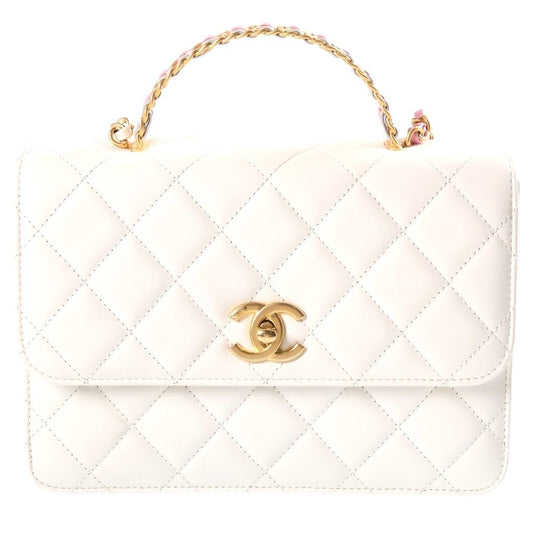 Chanel Quilted Coco Handle Lambskin Gold Chain Shoulder Bag White