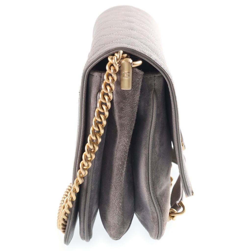 Chanel Quilted Caviar Leather Combination S Flap Chain Shoulder Bag Gold Gray — view 3
