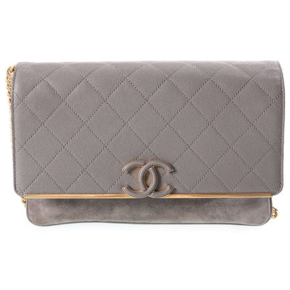 Chanel Quilted Caviar Leather Combination S Flap Chain Shoulder Bag Gold Gray