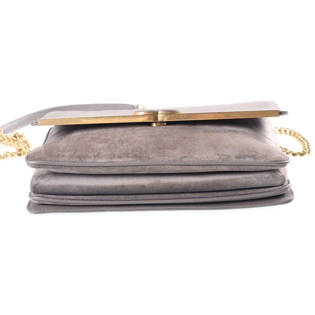 Chanel Quilted Caviar Leather Combination S Flap Chain Shoulder Bag Gold Gray — view 4