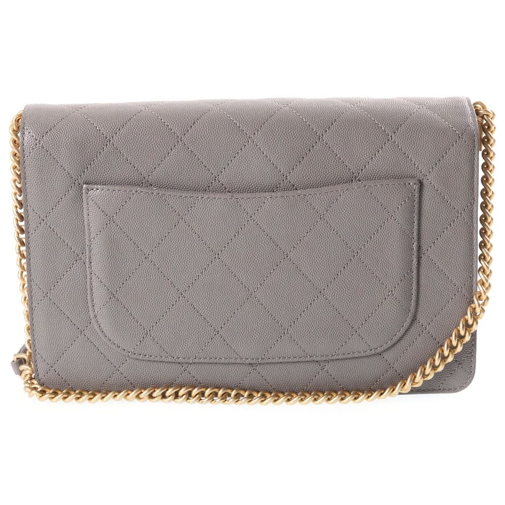 Chanel Quilted Caviar Leather Combination S Flap Chain Shoulder Bag Gold Gray — view 2