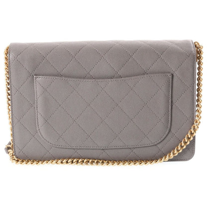 Chanel Quilted Caviar Leather Combination S Flap Chain Shoulder Bag Gold Gray — view 2