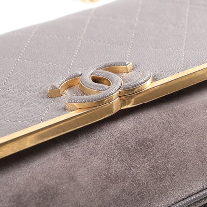 Chanel Quilted Caviar Leather Combination S Flap Chain Shoulder Bag Gold Gray — view 6