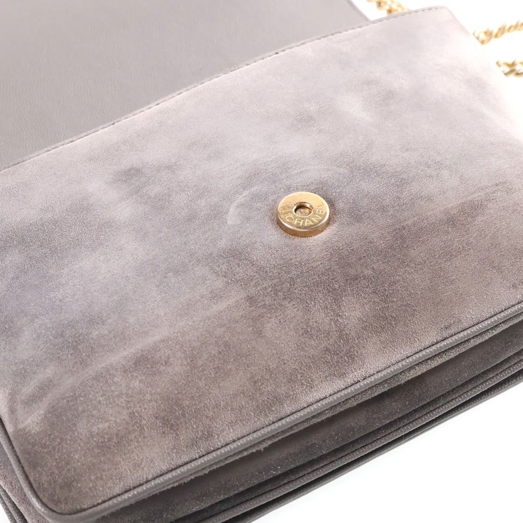 Chanel Quilted Caviar Leather Combination S Flap Chain Shoulder Bag Gold Gray — view 7