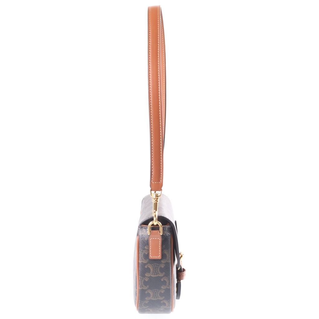 Celine Triomphe Folco Shoulder Bag 2-Way Brown Leather — view 3