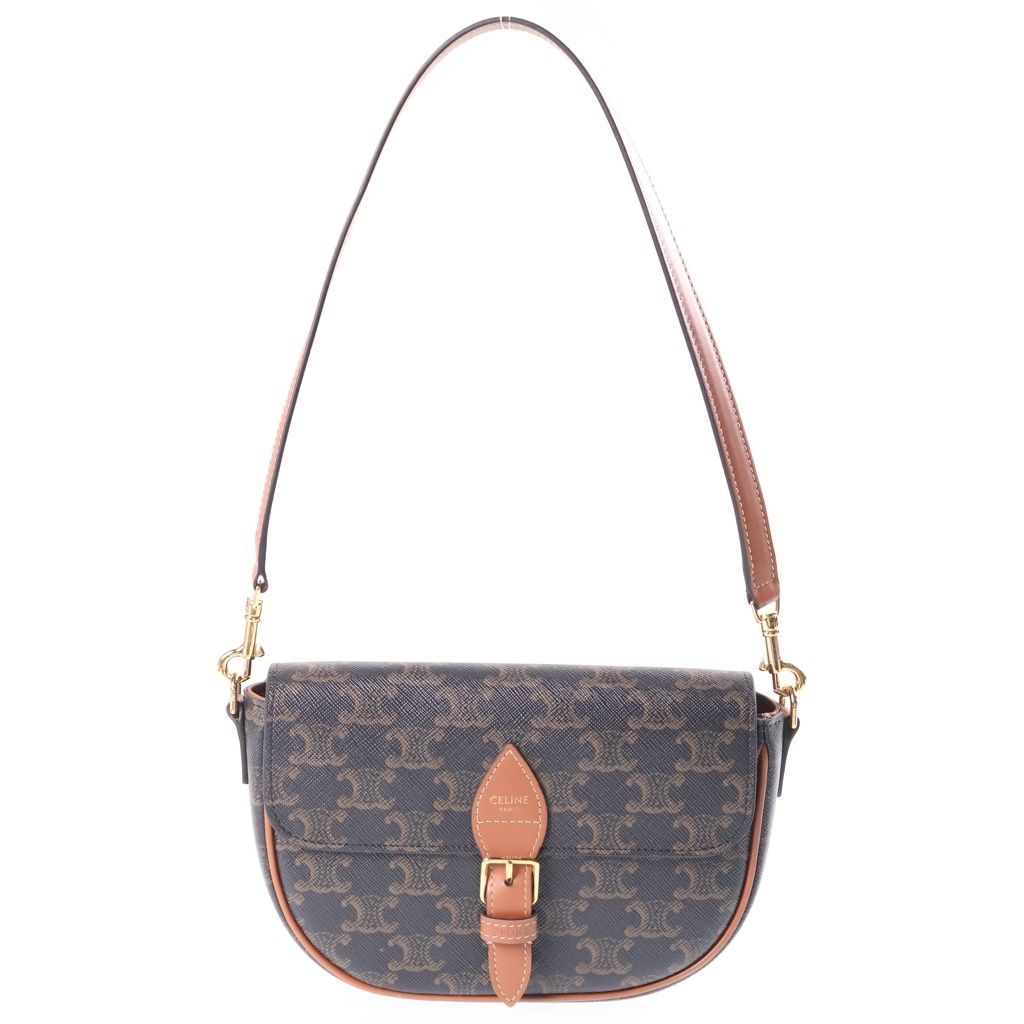 Celine Triomphe Folco Shoulder Bag 2-Way Brown Leather