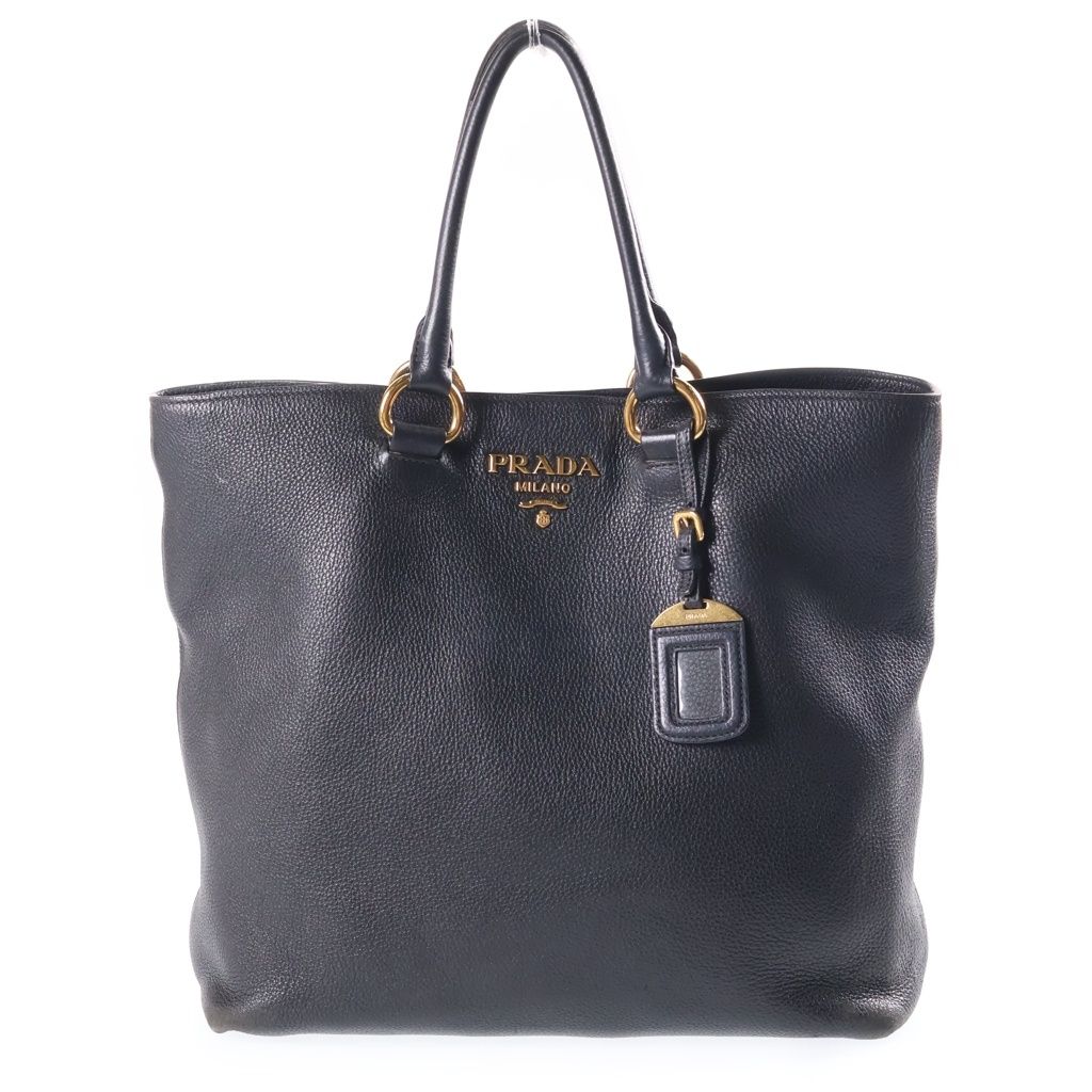 Prada Vitello Phoenix Leather 2-Way Hand Shoulder Tote Bag Gold Black