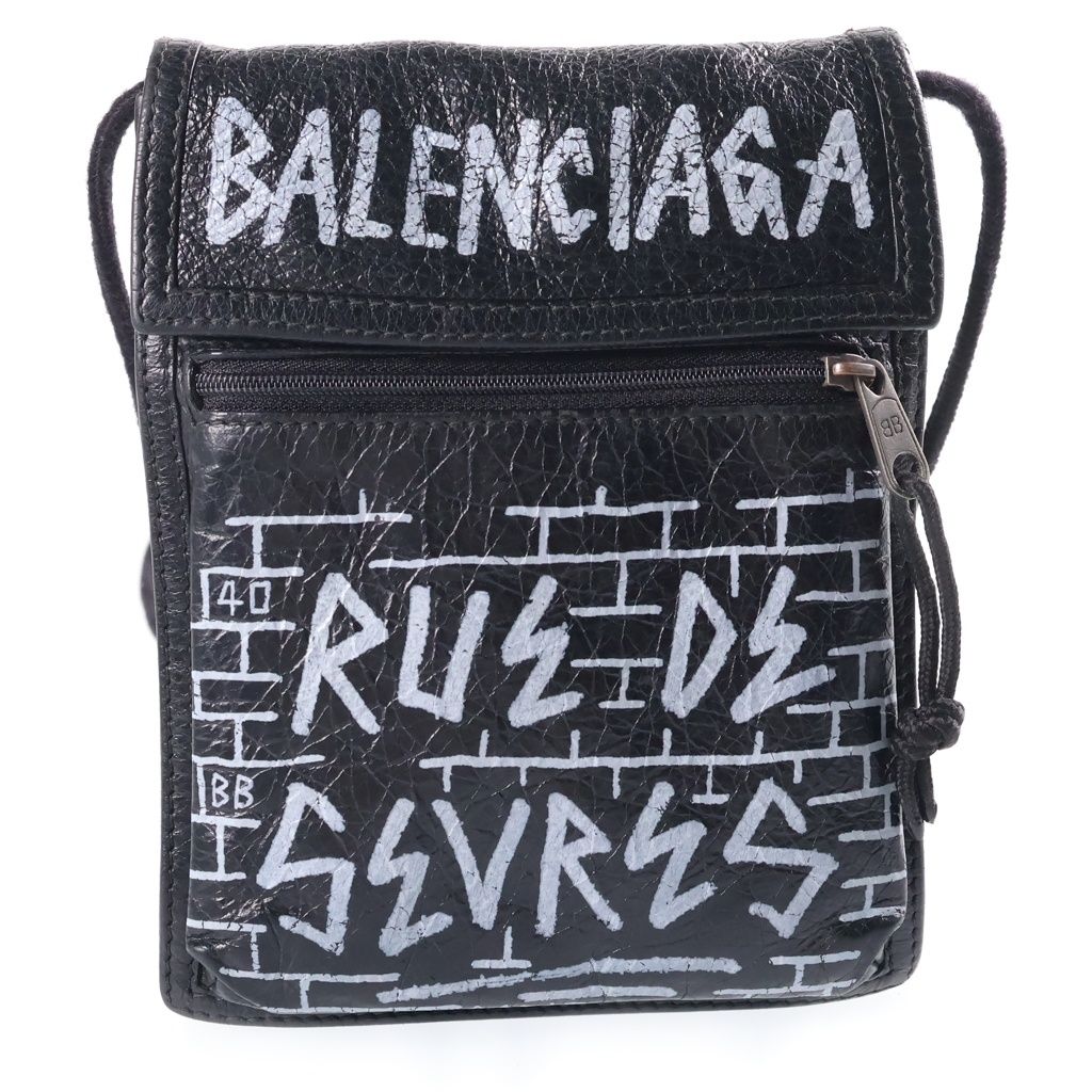 Balenciaga Explorer Graffiti Shoulder Bag Black
