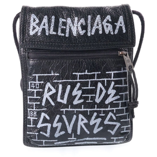 Balenciaga Explorer Graffiti Shoulder Bag Black