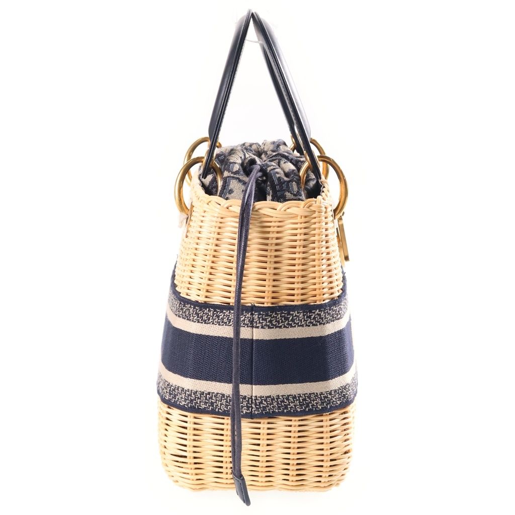 Dior Lady Dior Shoulder Bag Rattan Oblique Beige Navy — view 3