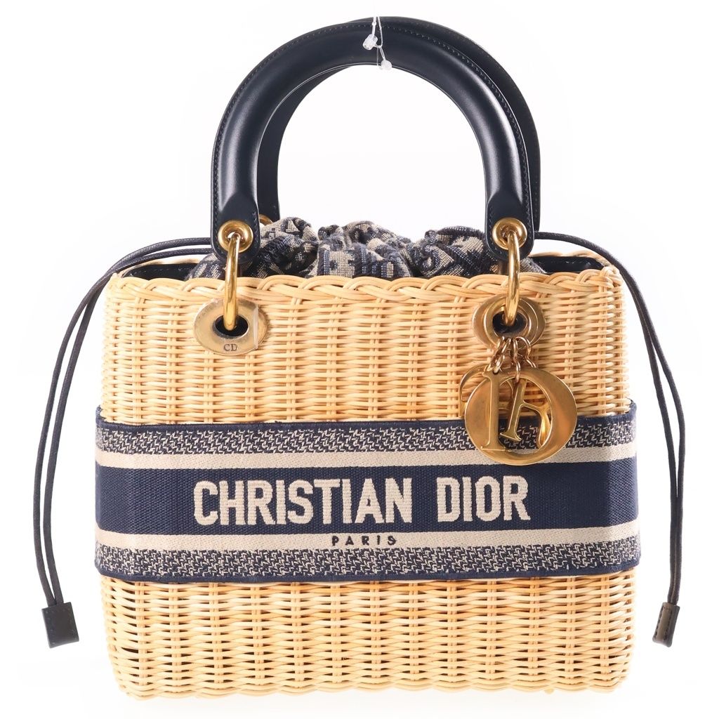Dior Lady Dior Shoulder Bag Rattan Oblique Beige Navy