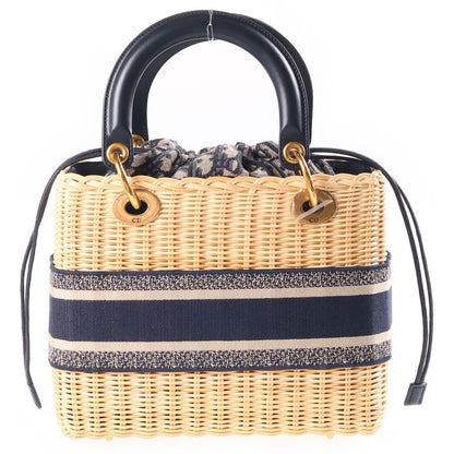 Dior Lady Dior Shoulder Bag Rattan Oblique Beige Navy — view 2
