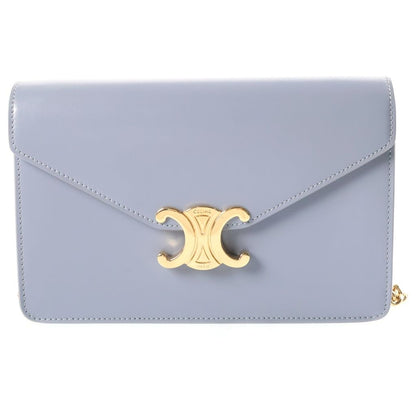 Celine Chain Wallet Margo Triomphe Shiny Calfskin Gold Gray Blue Shoulder Bag