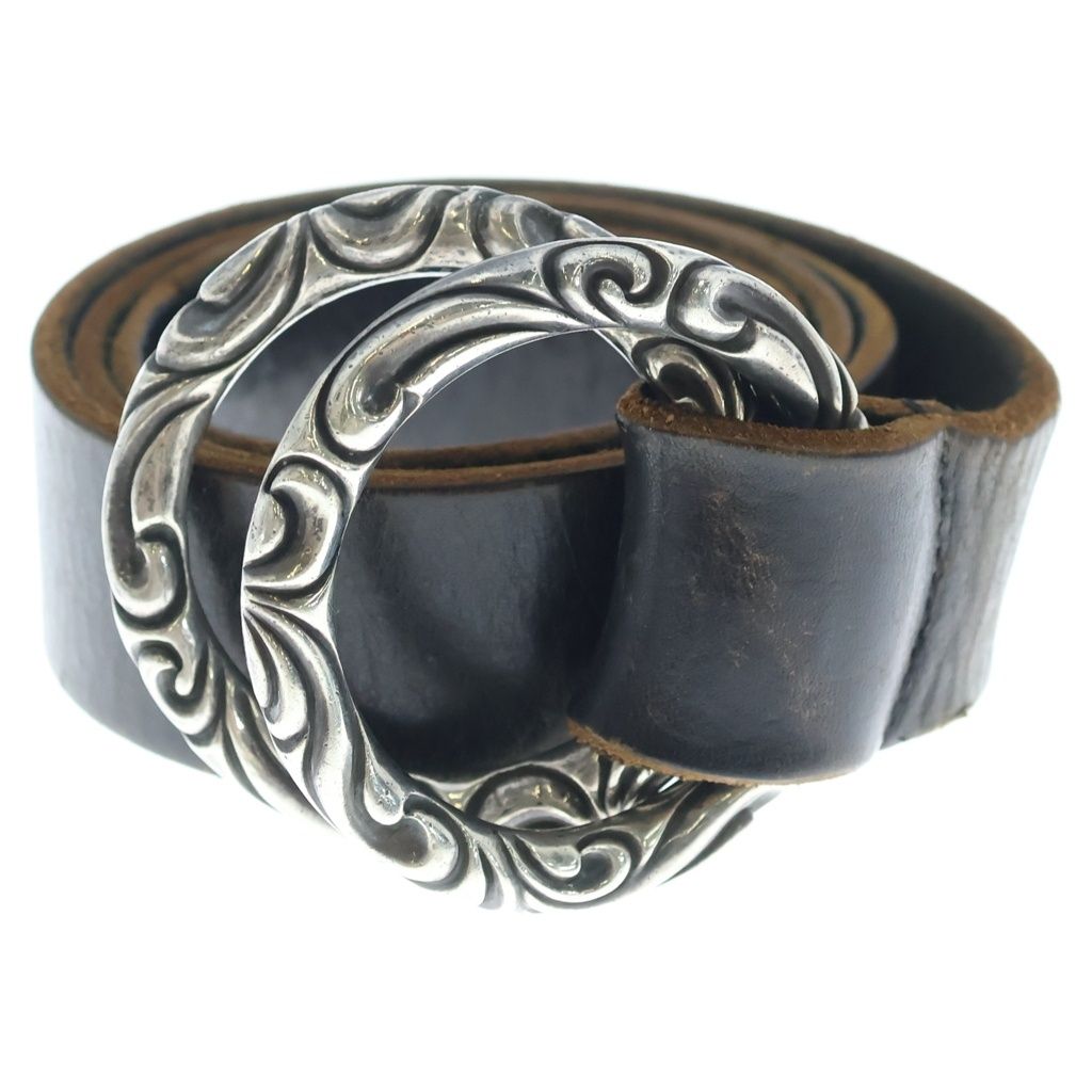 Chrome Hearts Double Scroll Ring Belt Leather Black Silver