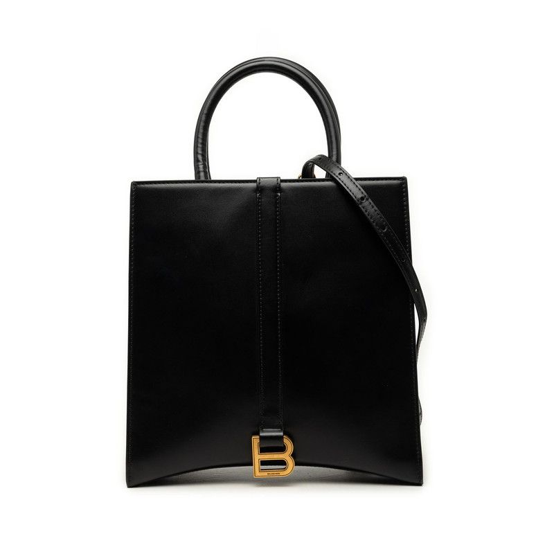 Balenciaga Hour Glass B Logo 2-Way Shoulder Bag Black Leather