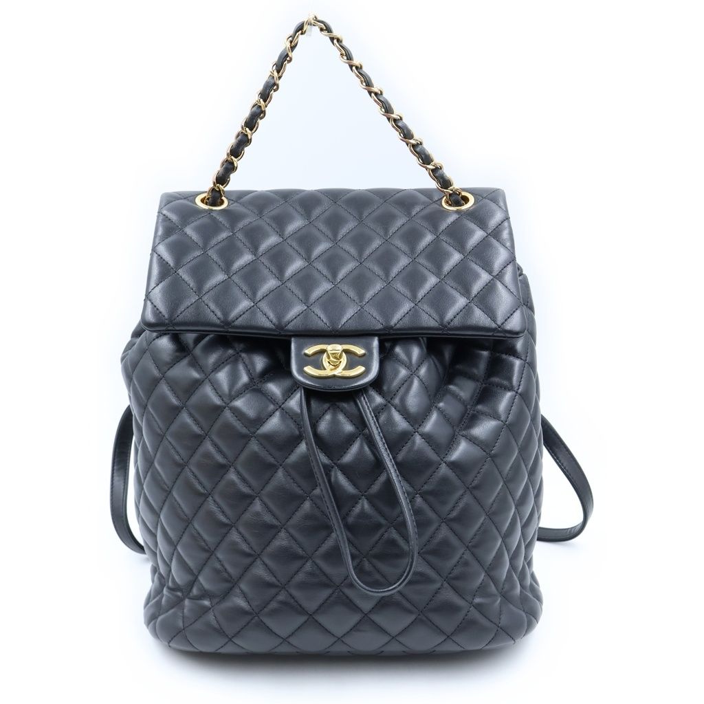 Chanel Quilted CC Logo Backpack Black Gold