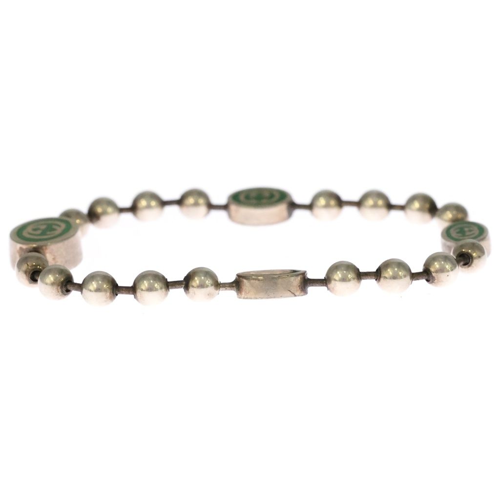 Gucci Interlocking G Enamel Ball Chain Bracelet Silver Green — view 4