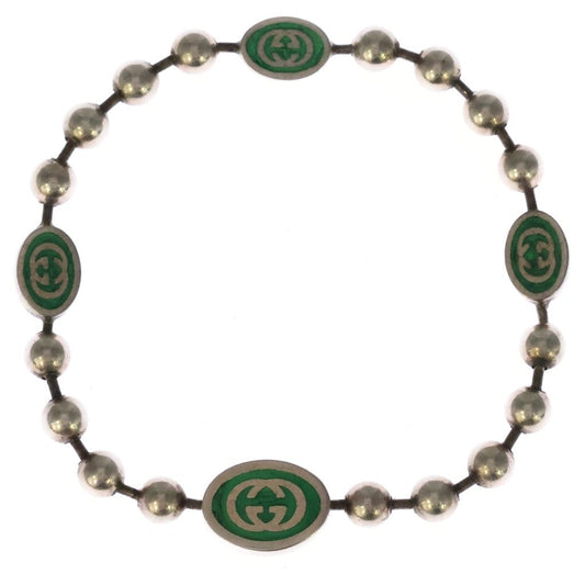 Gucci Interlocking G Enamel Ball Chain Bracelet Silver Green