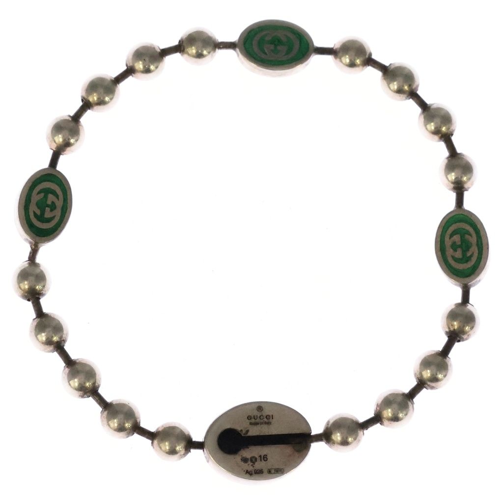 Gucci Interlocking G Enamel Ball Chain Bracelet Silver Green — view 2