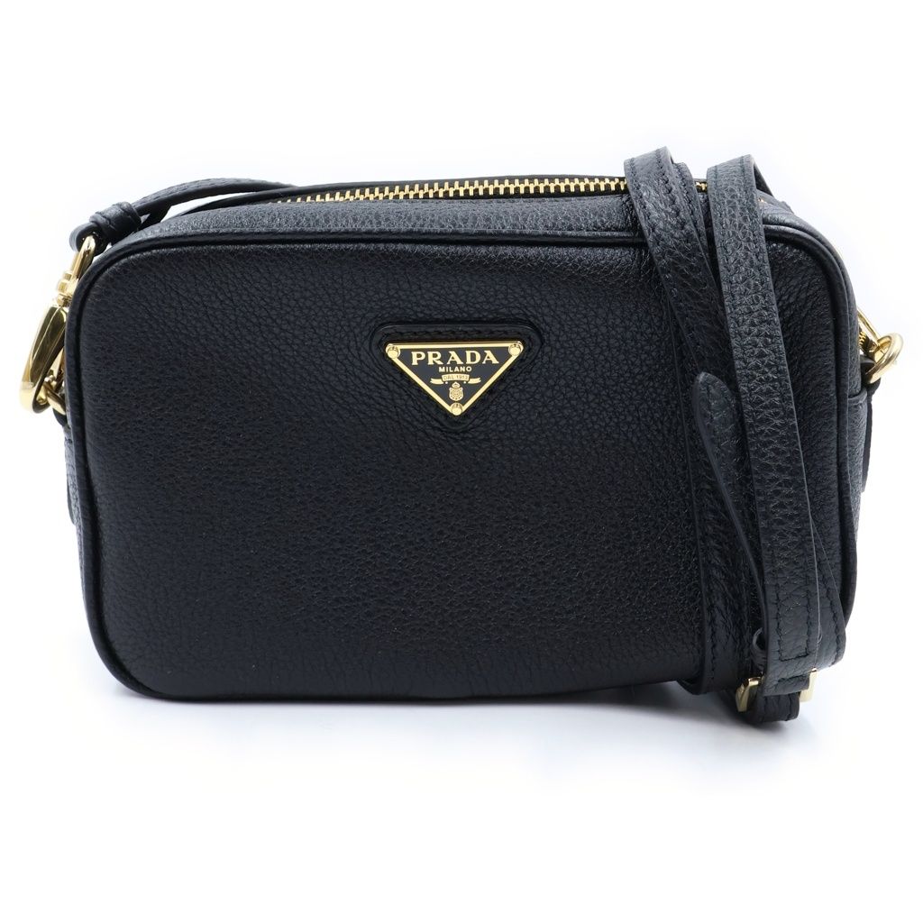 Prada Leather Mini Camera Shoulder Bag Gold Black