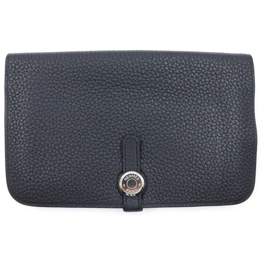 Hermes Dogon Duo GM Silver Coin Purse Wallet Black