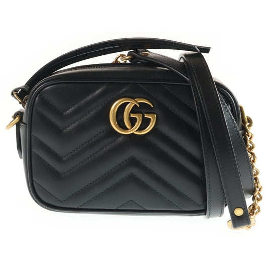 Gucci GG Marmont Quilted Leather Gold Chain Shoulder Bag Black