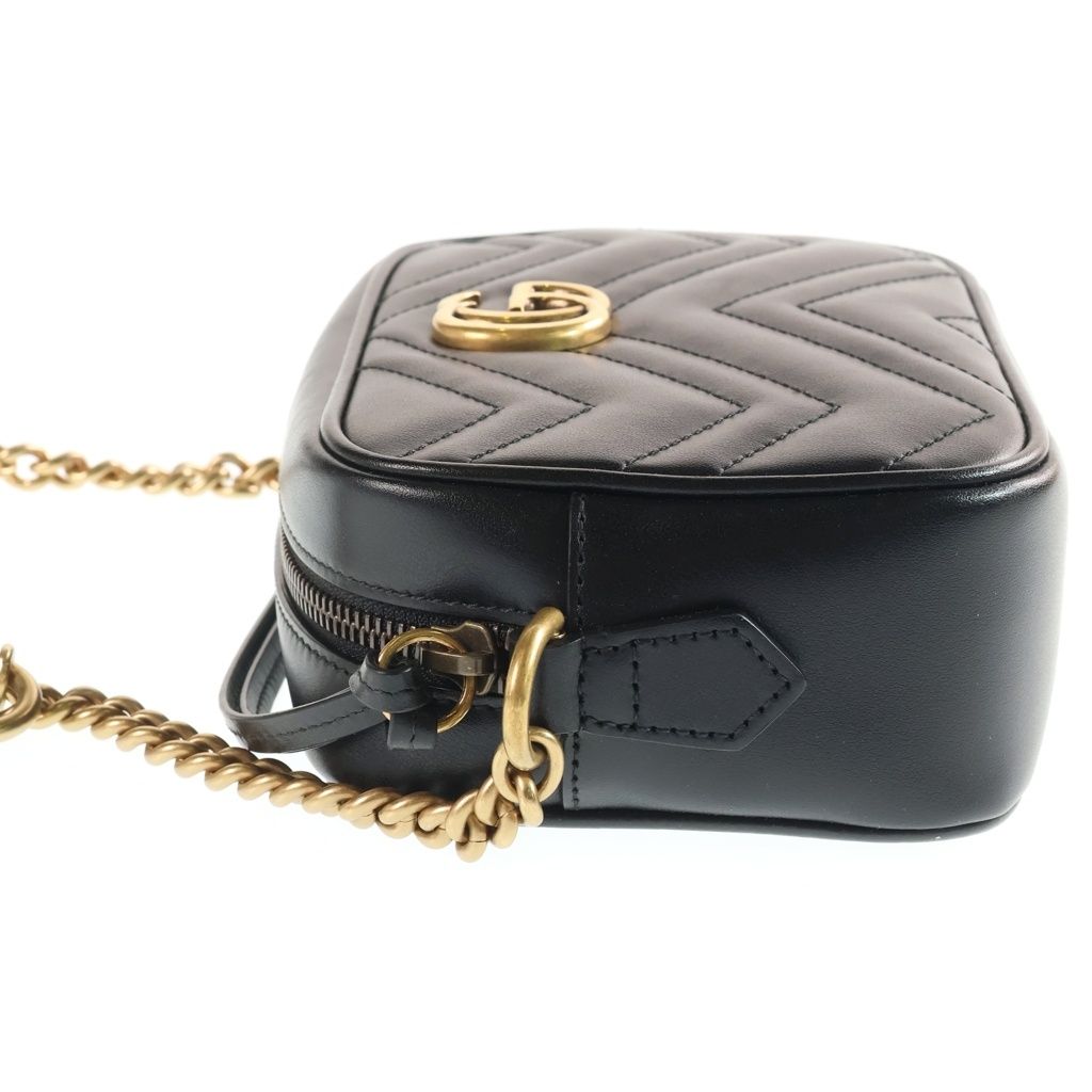Gucci GG Marmont Quilted Leather Gold Chain Shoulder Bag Black — view 3