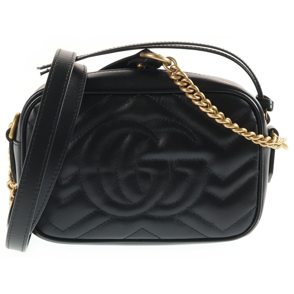 Gucci GG Marmont Quilted Leather Gold Chain Shoulder Bag Black — view 2