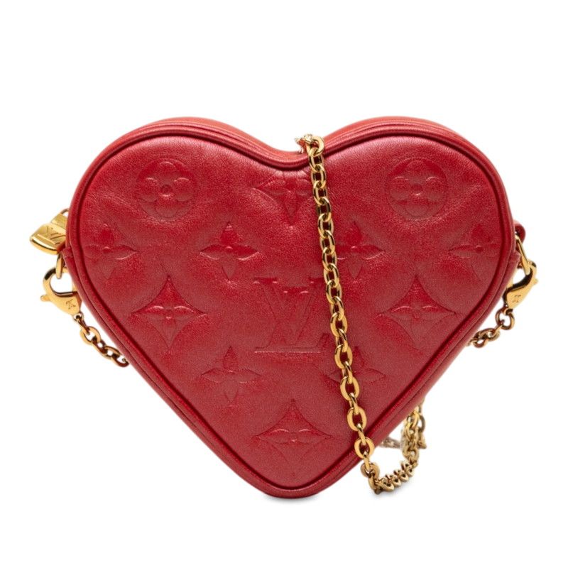 Louis Vuitton Monogram Heart on Chain Crossbody Shoulder Bag Red Leather