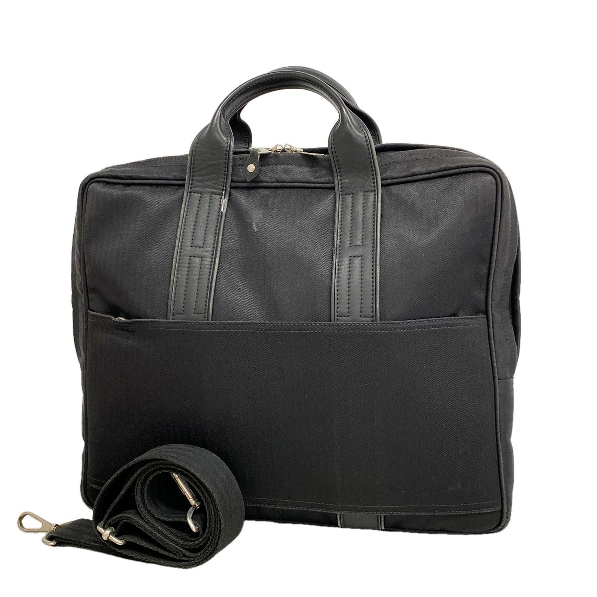 Hermes Business Bag Acapulco Odinatour Toile Chevron Black Silver 2-Way Back