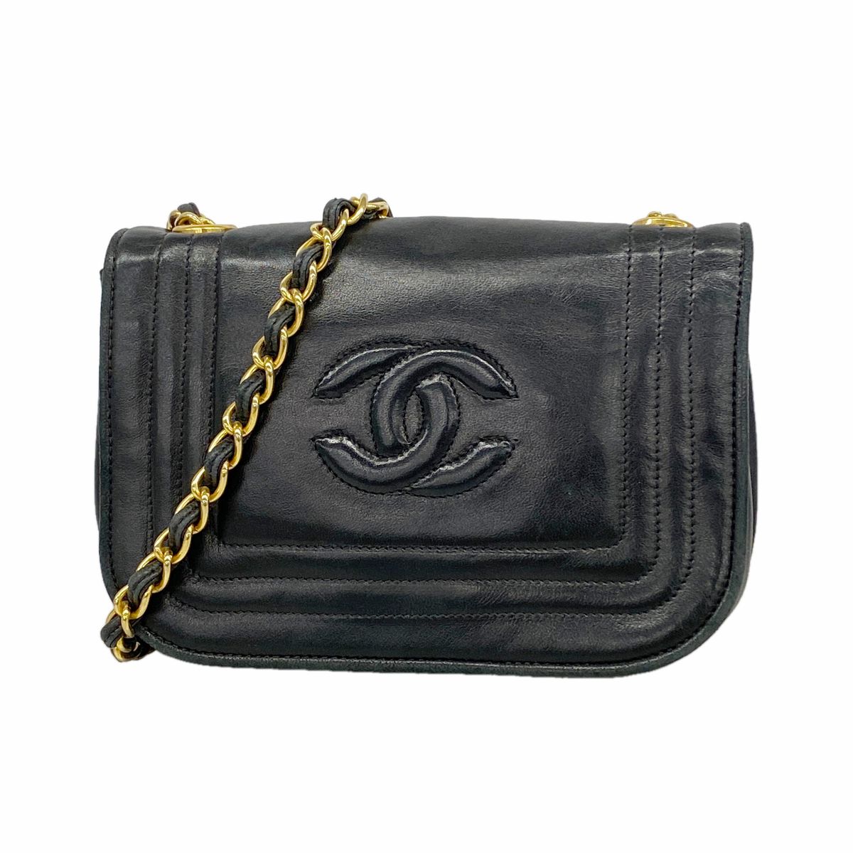Chanel Shoulder Bag Lambskin Black Gold