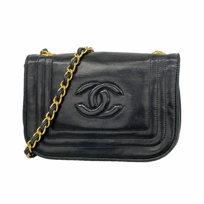 Chanel Shoulder Bag Lambskin Black Gold